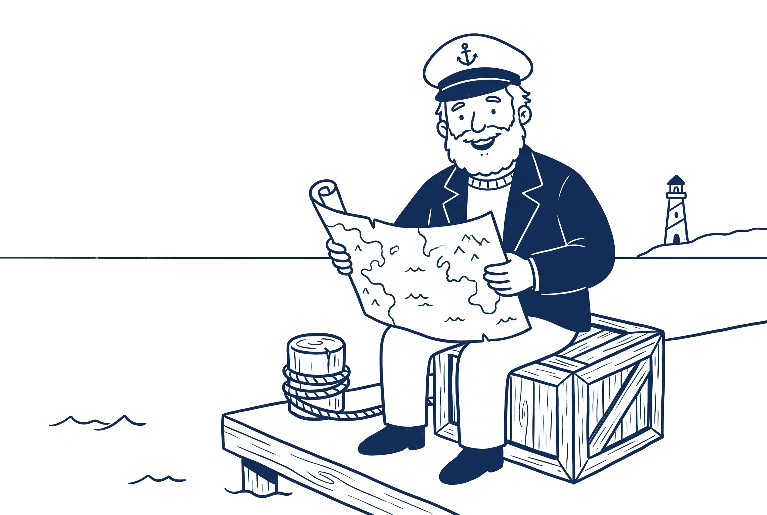 The Annuity Atlas captain reading a map on the dock